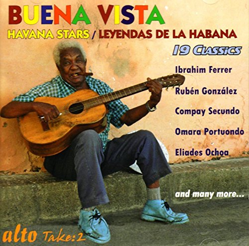 CD cover featuring Ibrahim Ferrer playing guitar, Buena Vista Social Club.