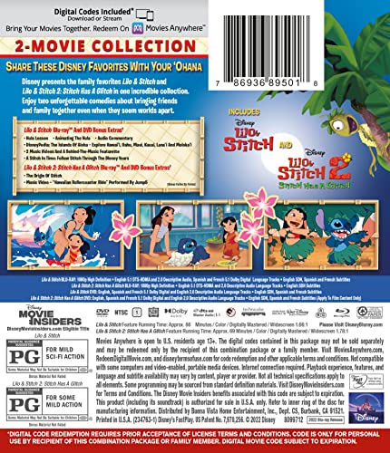 Blu-ray case for "Lilo & Stitch" 2-movie collection featuring characters Lilo and Stitch.