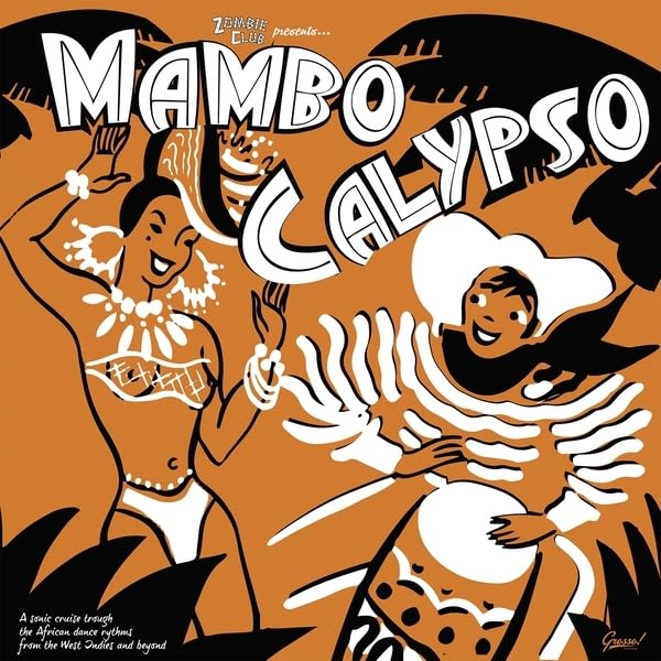 Vintage-style album cover with dancing figures and bold "Mambo Calypso" text.