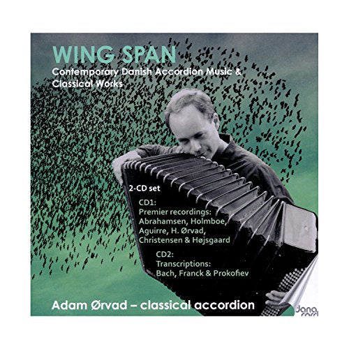CD cover: Accordionist Adam Ørvad with a flock of birds graphic.