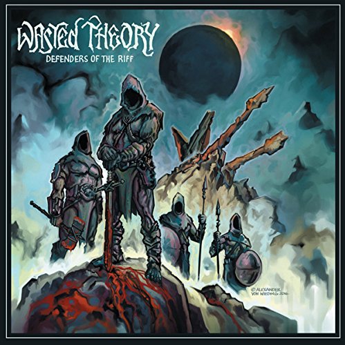 Album cover featuring hooded armored warriors on a rocky landscape under a dark sun.