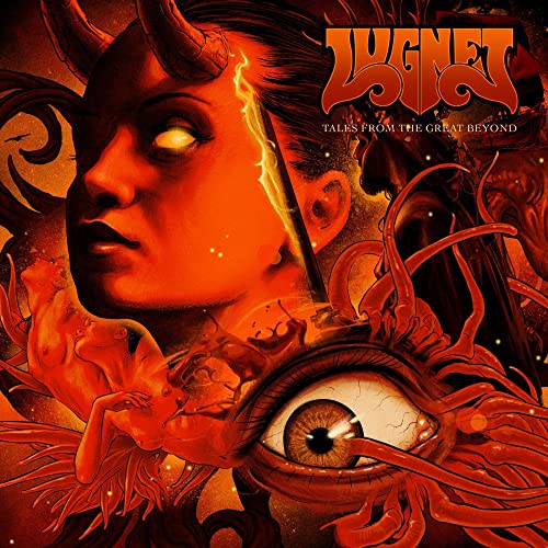 Album cover: surreal, fiery portrait with eyes and demonic figures.