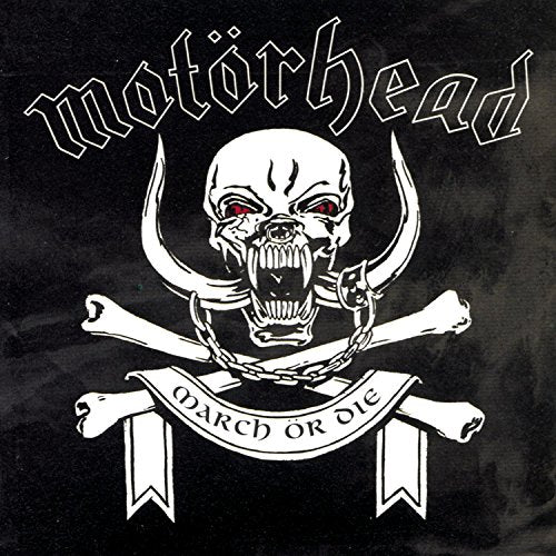 Black album cover with white skull, horns, bones, and Motorhead text.