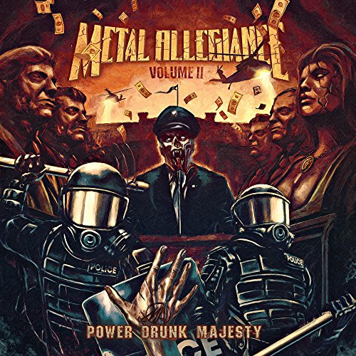 Metal Allegiance album cover depicting figures in a dystopian, chaotic scene.