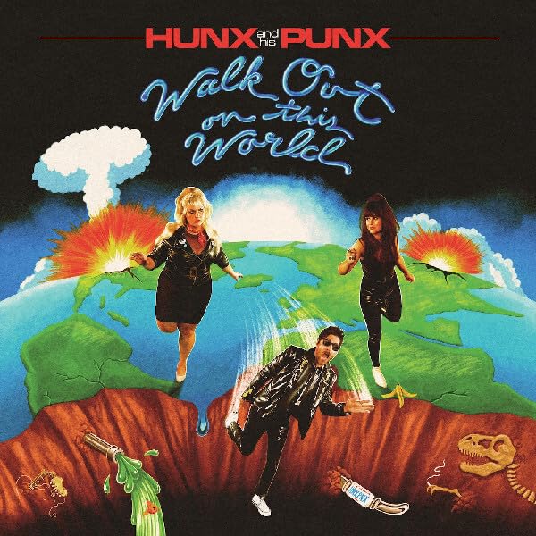 Album cover: people running from a cracking Earth with a skull.