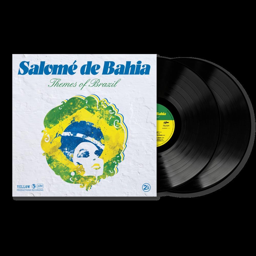 Yellow vinyl record with portrait of Salome de Bahia and colorful design.