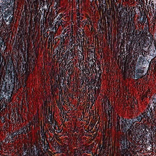 Textured, abstract red and black vinyl record surface close-up.