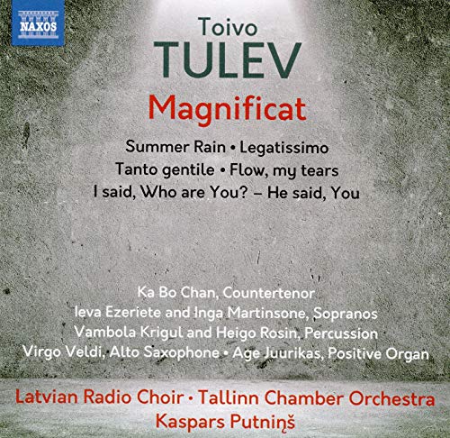 CD cover for “Toivo Tulev: Magnificat” featuring red text on a blurred background.