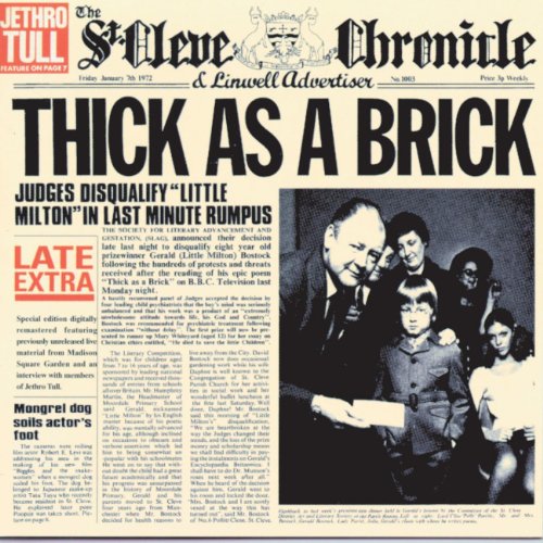 Jethro Tullās āThick as a Brickā album cover, styled as a newspaper.
