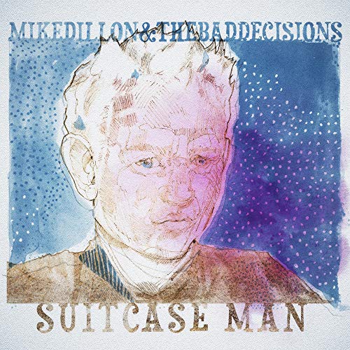 Watercolor portrait of a man with “Suitcase Man” text below.