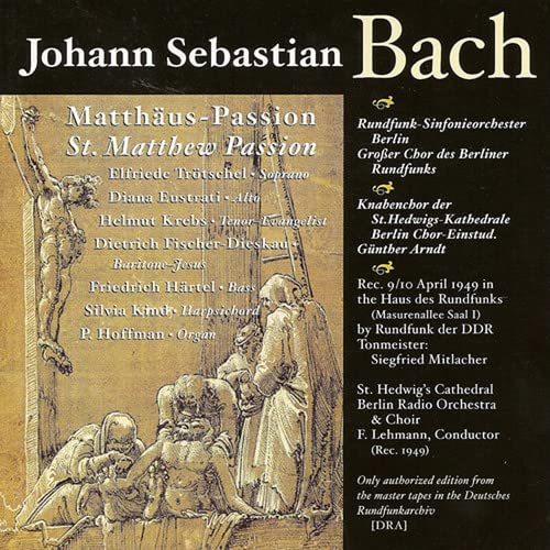 CD cover for Bach’s St. Matthew Passion, featuring religious artwork.