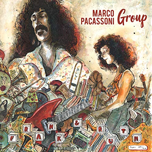 Painted album cover featuring two figures with musical instruments and lettering.