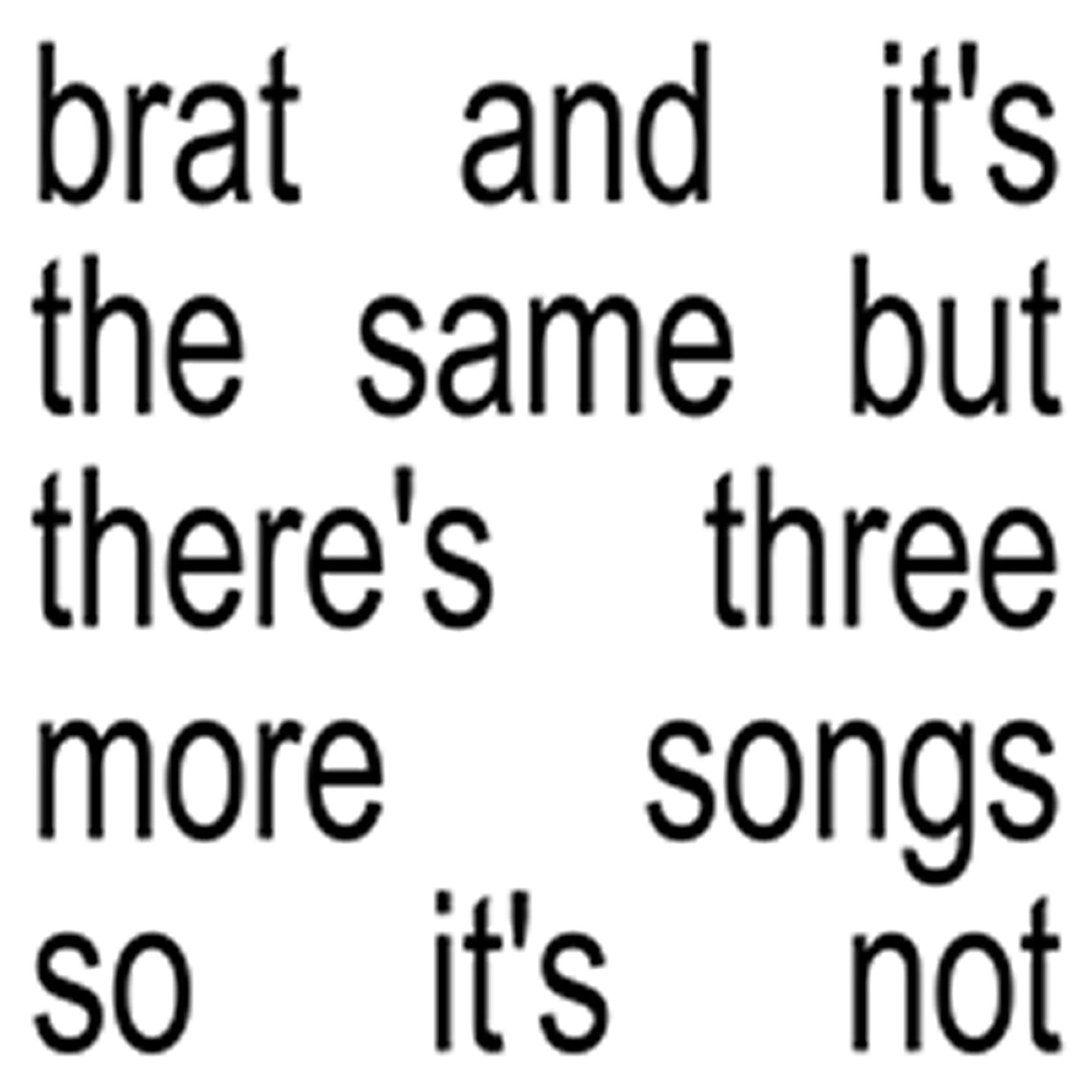Charli XCX "brat" CD cover with stacked, bold white text on black.