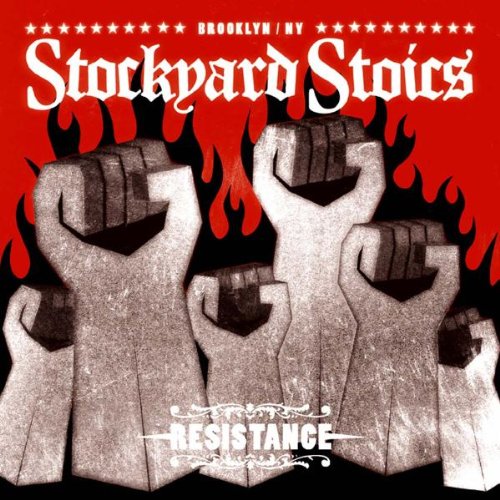 CD cover: Stone fists clenching wrenches against a red, fiery background.