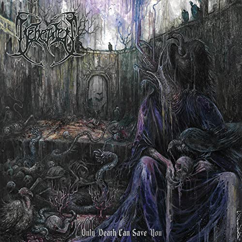 Dark album cover featuring a cloaked figure, skulls, and barren landscape.