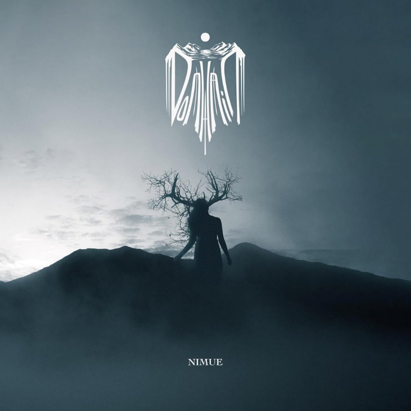 Vinyl record of Domhain’s “Nimue,” 2025 reissue, with barcode visible.