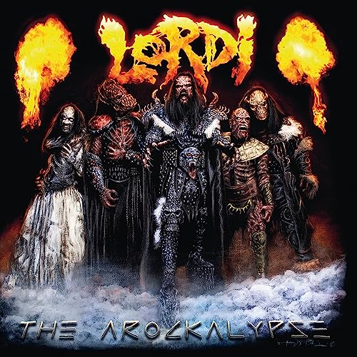 Lordi band members in monster costumes with fiery background, album cover.