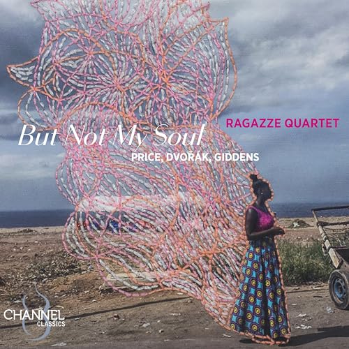 CD cover: abstract pink design, woman, and landscape under cloudy sky.