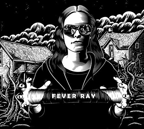 Black and white illustration of Fever Ray with hands and eyes motif.