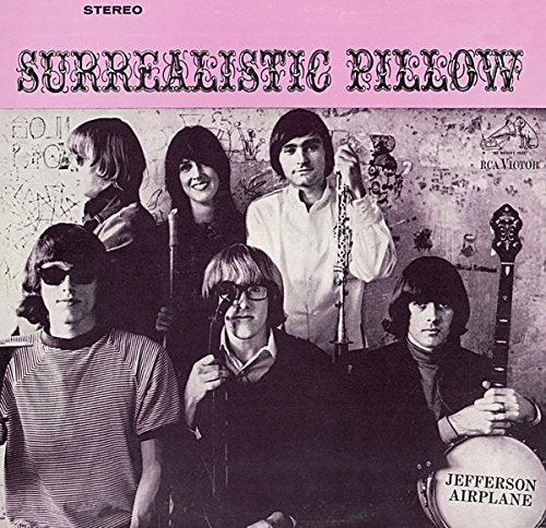Album cover for Jefferson Airplane's Surrealistic Pillow featuring a black and white band photo.