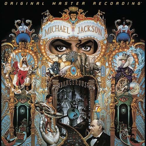 Michael Jackson’s “Dangerous” album cover with ornate, colorful imagery.