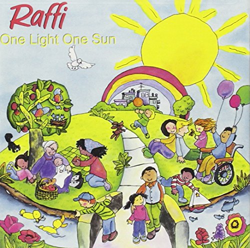 Raffi’s “One Light One Sun” CD cover with colorful illustration of people and nature.