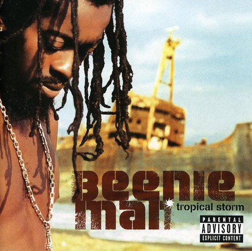 Beenie Man album cover, “Tropical Storm,” featuring artist portrait and text.