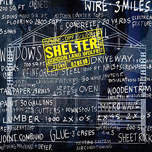 CD cover for "Shelter" by Ensemble Signallubman, featuring blueprint-style artwork.