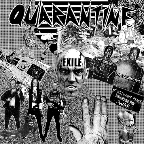 Black and white collage album cover for "Quarantine - Exile" vinyl.