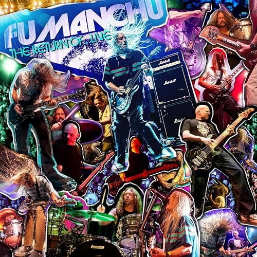 Fu Manchu band collage with musicians playing instruments onstage.