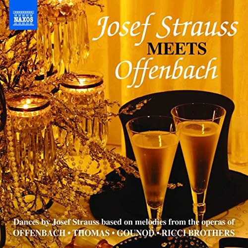 CD cover: "Josef Strauss Meets Offenbach" with candles and gold accents.