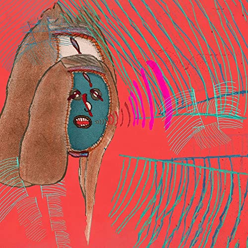 Abstract illustration of a blue-faced figure with large, drooping ears.