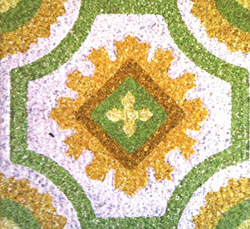 CD cover with a repeating gold and green geometric glitter pattern.