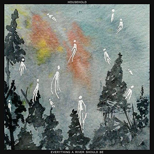 Watercolor album cover with silhouetted figures and trees, titled "Everything A River Should Be".