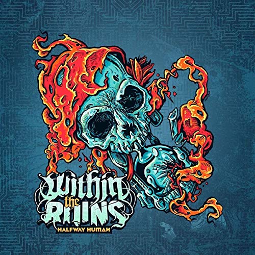 Album cover featuring a blue skull engulfed in orange and red flames.