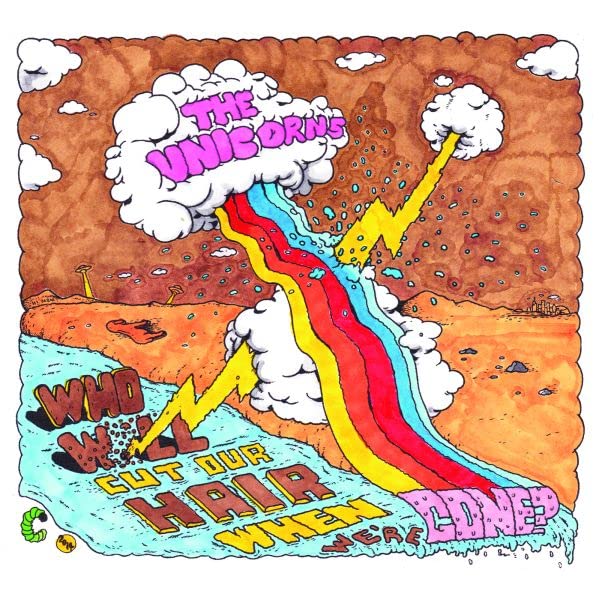 Album cover with colorful, illustrated clouds, lightning, and text.