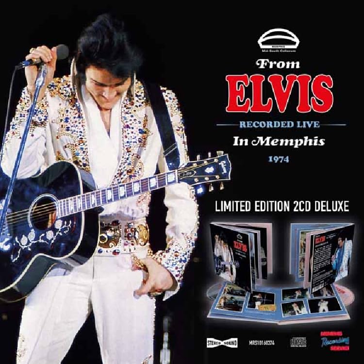 Elvis Presley performing live with a guitar, album cover for "From Elvis In Memphis.