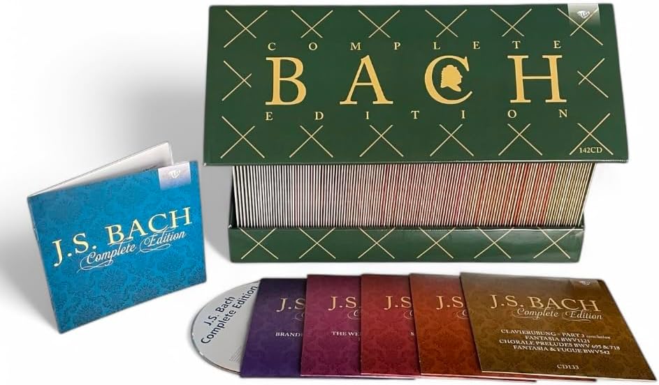 Box set of 142 CDs: "Bach Complete Edition" with gold lettering.