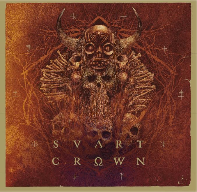 Dark, textured album cover featuring a horned figure and band name "Svart Crown".