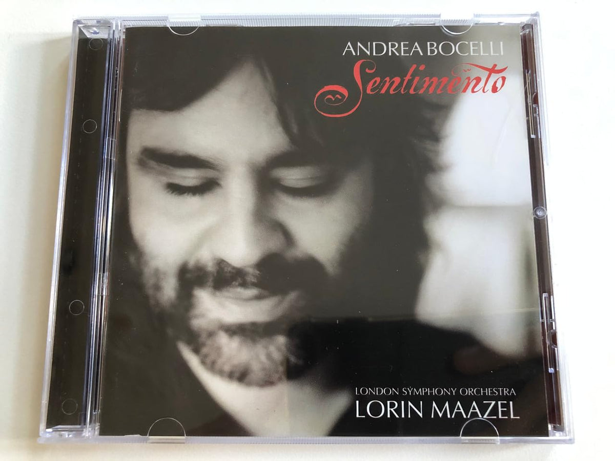 CD case with black and white portrait of Andrea Bocelli.