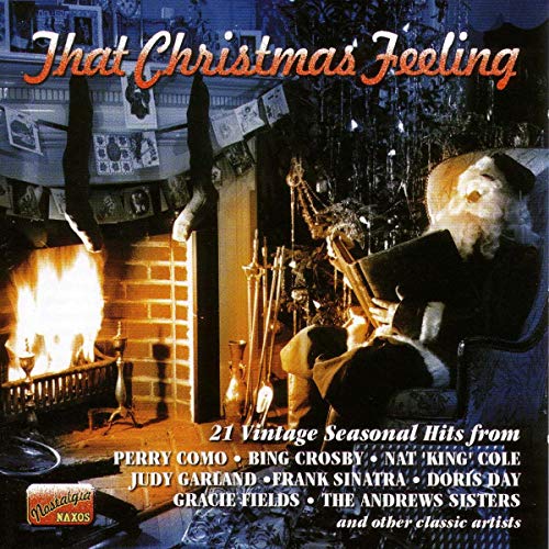 CD cover: fireplace scene with a man reading, festive text, and artist names.