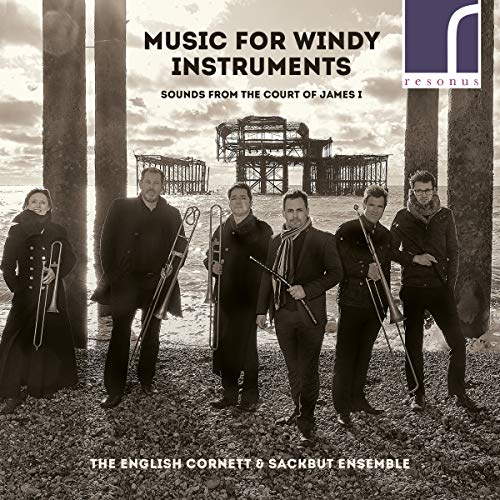 CD cover featuring musicians with historical wind instruments on a beach.