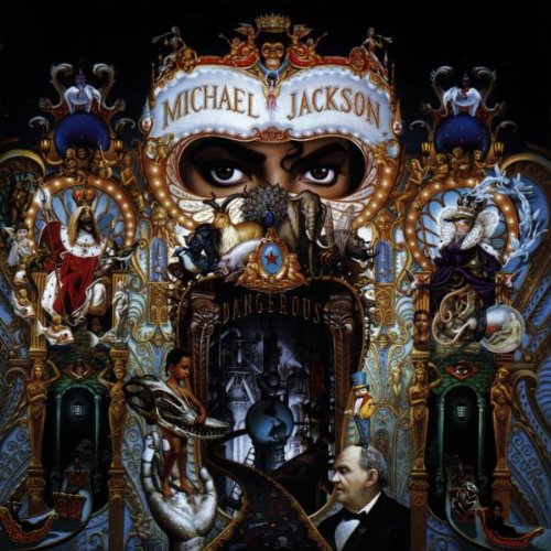“Dangerous” album cover featuring Michael Jackson’s eyes and ornate, fantastical imagery.