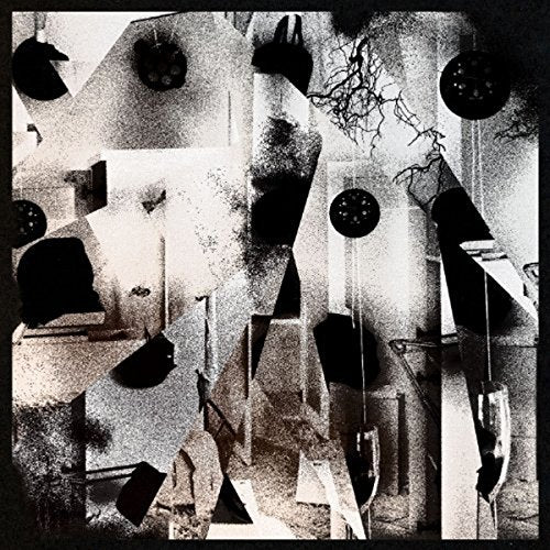 Abstract black and white vinyl record cover with fragmented shapes.
