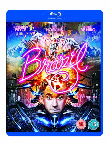 Blu-ray cover for the film Brazil featuring a man's face and a winged figure.