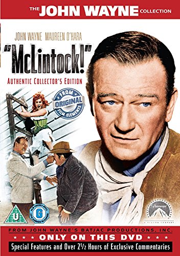 Mclintock!" DVD cover featuring John Wayne and Maureen O'Hara in Western attire.