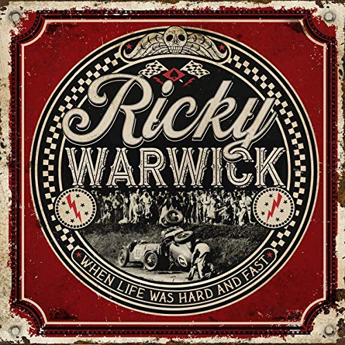 Ricky Warwick album cover: checkered flag design with motorcycle and skull imagery.