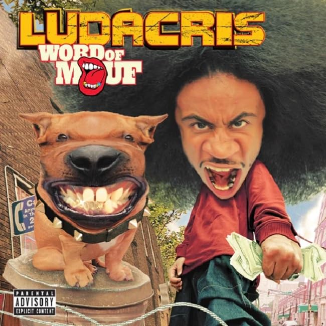 Album cover for Ludacris’ “Word Of Mouf” featuring a man and dog.