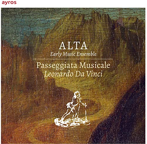 CD cover for “Passeggiata Musicale: Leonardo Da Vinci” with mountain scene.