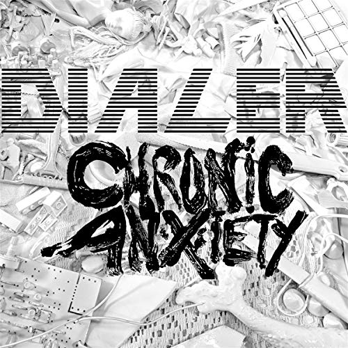 Black and white album cover for "Dialer & Chronic Anxiety" with chaotic imagery.